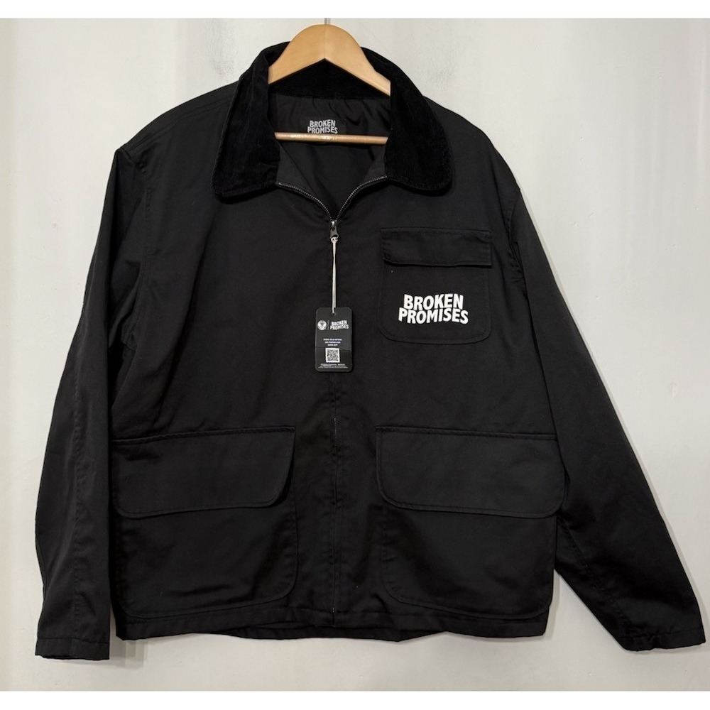 Broken Promises Mens Black Rabid Printed Work Jacket XL Chore Canvas NWT Skate‎